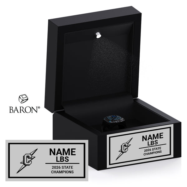 Cleveland High School Boys Wrestling 2026 Championship Black LED Ring Box