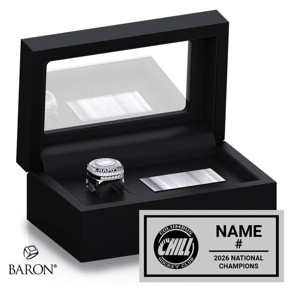 Columbus Chill Boys Hockey 2026 Championship Etched Black Standard Window Ring Box