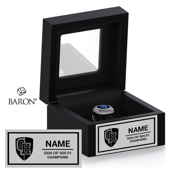 Granite Hills High School Cheer 2026 Championship Black Window Ring Box
