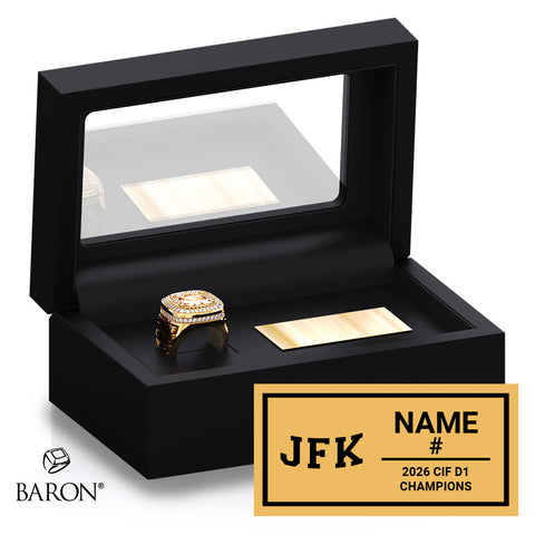 John F. Kennedy High School Basketball 2026 Championship Black Standard Window Ring Box