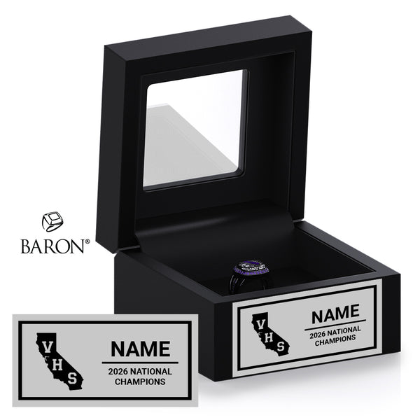 Valencia High School Cheer 2026 Championship Black Window Ring Box